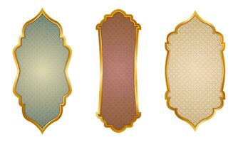 colección de oro islámico etiquetas. islámico modelo lujo oro marco. Arábica islámico estilo oro bandera vector