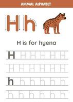 Tracing alphabet letters for kids. Animal alphabet. H is for hyena. vector