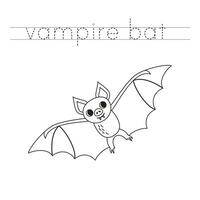 Trace the letters and color cartoon vampire bat. Handwriting practice for kids. vector