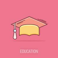 Cartoon graduation cap icon in comic style. Finish education sign illustration pictogram. Education business concept. vector