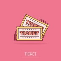 Cartoon ticket icon in comic style. Admit one illustration pictogram. Admit one splash business concept. vector