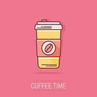 café, icono de taza de té en estilo cómico. pictograma de ilustración de dibujos animados de vector de taza de café. beber efecto de salpicadura de concepto de negocio.