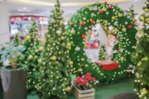 Abstract blurred christmas tree with bokeh light background photo