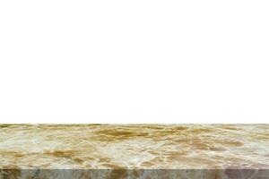 Brown marble stone table top isolated on white background for product display photo