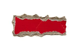 piece of red cardboard paper tear isolated on white background photo