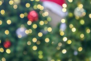 Abstract blurred christmas tree with bokeh light background photo