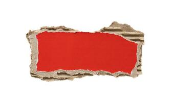 piece of red cardboard paper tear isolated on white background photo