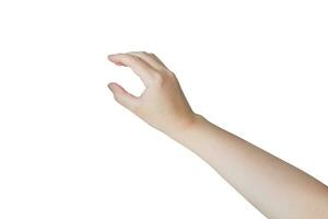 Woman hand gesture holding something isolated on white background photo