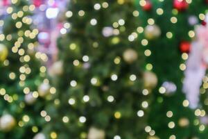 Abstract blurred christmas tree with bokeh light background photo