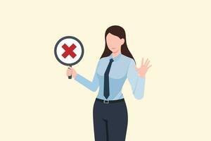 verification and approval of the business choice. business woman showing wrong marks. symbol icon red Rejected button. business vector illustration.