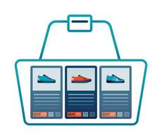 illustration of choosing sneakers in line basket or checkout of sneaker order. Design can be used for landing page, website, brochure, flyer vector