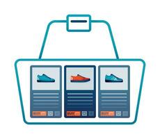 illustration of choosing sneakers in line basket or checkout of sneaker order. Design can be used for landing page, website, brochure, flyer vector