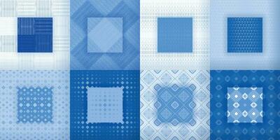 8 seamless abstract mosaic and stitching designs for fabric and textile vector