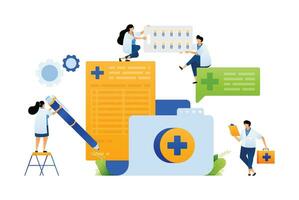 Vector illustration of Doctor Organizing Patient Records and Medical Documents. Efficient Patient Data Management by Doctor with Files and Records. can use for ad, poster, campaign, website, apps