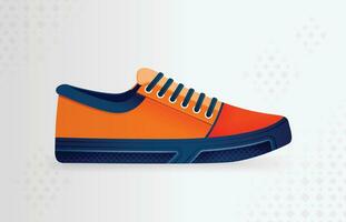 orange sneakers made of canvas with black shoelaces and edgy air soles. Can be used for party activities, casual meetings, work, traveling, sports and running vector