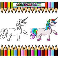 dibujos animados unicornio para colorante libro vector