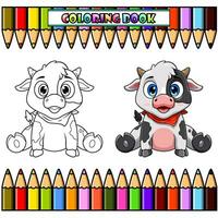 Cute baby cow cartoon sitting for coloring book vector