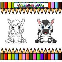 linda bebé cebra dibujos animados sentado para colorante vector