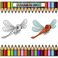 Cartoon funny dragonfly for coloring book vector