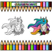 hermosa unicornio cabeza para colorante libro vector