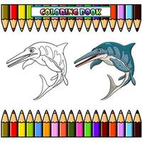 cartoon ichthyosaurus for coloring book vector
