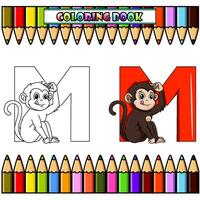 Illustration of M letter for monkey for coloring book vector