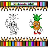 Cartoon pineapple giving thumbs up for coloring book vector