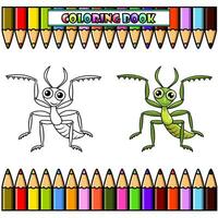 verde mantis dibujos animados posando para colorante libro vector