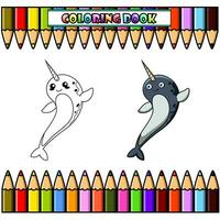 Narwhal cartoon for coloring book vector