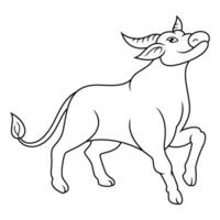 Cartoon buffalo isolated on line art vector