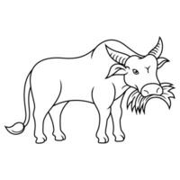 Cartoon buffalo isolated on line art vector