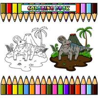 Cartoon Protoceratops in the jungle for coloring book vector