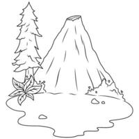 hand drawn of Volcano mountain  line art vector