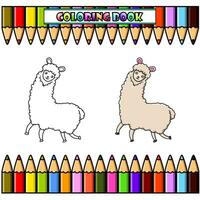 Cartoon llama for coloring book vector