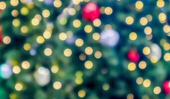 Abstract blurred christmas tree with bokeh light background photo