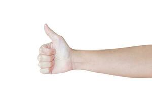 man hand gesture thumb up sign isolated on white background photo