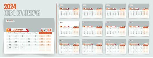 Desk calendar 2024 template design, monthly calendar, table calendar, office calendar 2024. with editable elements. vector