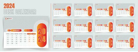 Desk calendar 2024 template design, monthly calendar, table calendar, office calendar 2024. with editable elements. vector