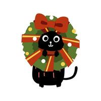 Set of lovely cat falling in love with Christmas theme flat vector illustration isolated on white background. Merry Christams and Happy New Year.