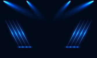 Blue stage lights on a dark background. Vector illustration