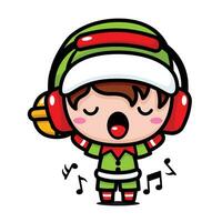 Cute And Kawaii Christmas Elf With Headset vector