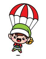 Cute And Kawaii Christmas Elf With Parachute vector