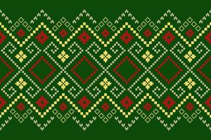 Green Cross stitch colorful geometric traditional ethnic pattern Ikat seamless pattern border abstract design for fabric print cloth dress carpet curtains and sarong Aztec African Indian Indonesian vector