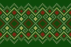 Green Cross stitch colorful geometric traditional ethnic pattern Ikat seamless pattern border abstract design for fabric print cloth dress carpet curtains and sarong Aztec African Indian Indonesian vector