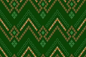 Green Cross stitch colorful geometric traditional ethnic pattern Ikat seamless pattern border abstract design for fabric print cloth dress carpet curtains and sarong Aztec African Indian Indonesian vector