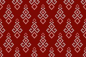 Red traditional ethnic pattern paisley flower Ikat background abstract Aztec African Indonesian Indian seamless pattern for fabric print cloth dress carpet curtains and sarong vector