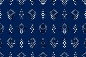 Indigo navy blue geometric traditional ethnic pattern Ikat seamless pattern border abstract design for fabric print cloth dress carpet curtains and sarong Aztec African Indian Indonesian vector
