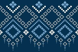 Indigo navy blue geometric traditional ethnic pattern Ikat seamless pattern border abstract design for fabric print cloth dress carpet curtains and sarong Aztec African Indian Indonesian vector