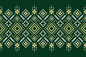 Green Cross stitch colorful geometric traditional ethnic pattern Ikat seamless pattern border abstract design for fabric print cloth dress carpet curtains and sarong Aztec African Indian Indonesian vector