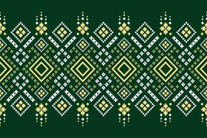 Green Cross stitch colorful geometric traditional ethnic pattern Ikat seamless pattern border abstract design for fabric print cloth dress carpet curtains and sarong Aztec African Indian Indonesian vector